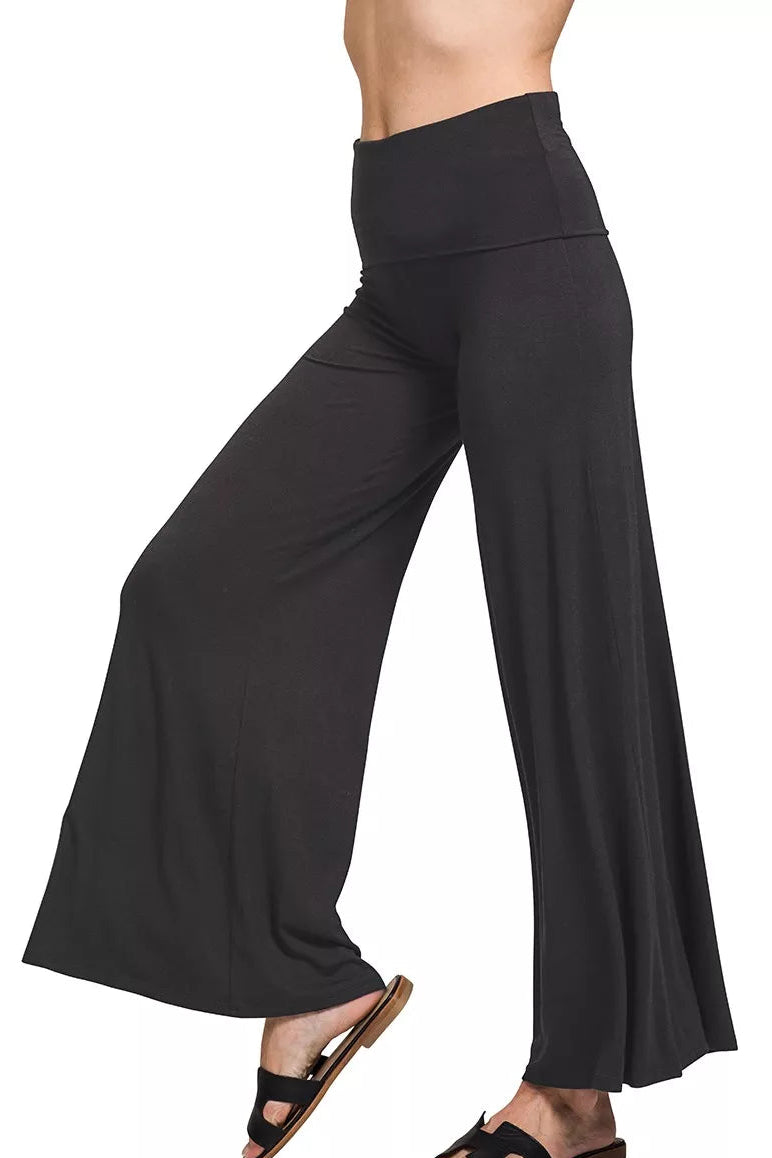 Fold Over Waist Comfy Palazzo Pants