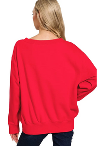 Zenana Fleece Boat Neck Sweatshirt in Ruby Red