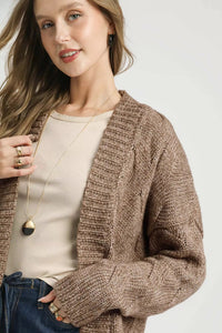 Chunky Cable Knit Open Front Cardigan in Mocha