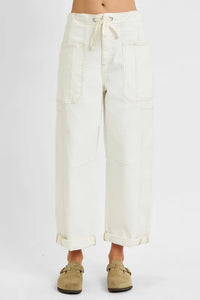 Risen High Rise Cream Wide Barrel Cargo Pocket Jeans