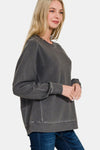 Ash Black French Terry Sweatshirt Made from French terry fabric, this pullover is soft, breathable, and provides a relaxed fit for all-day comfort. Featuring a round neckline, banded ribbed cuffs and hemline, and ribbed panels at the sides.