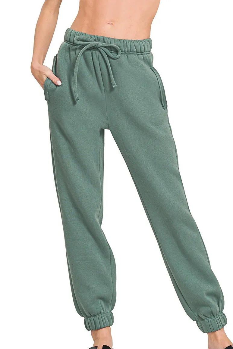 Zenana Fleece Joggers with Pockets in Ash Jade