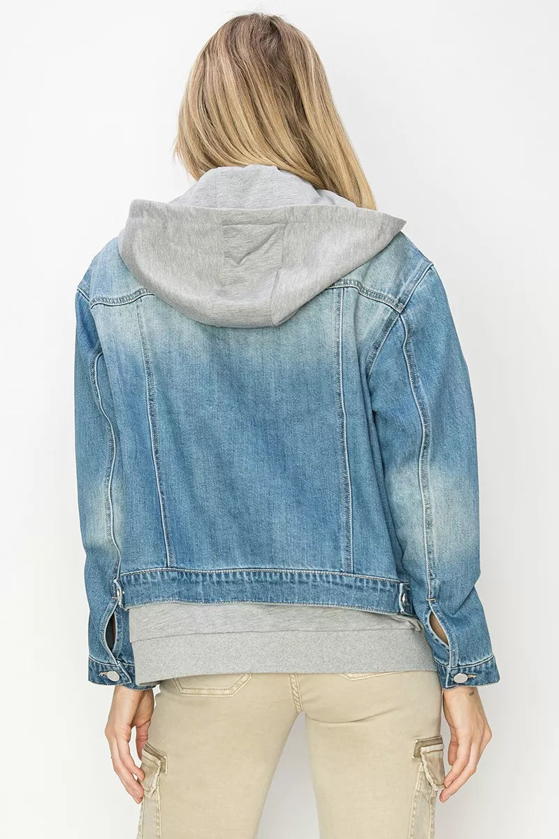 Risen Oversized Denim Jacket with Hoodie Lining
