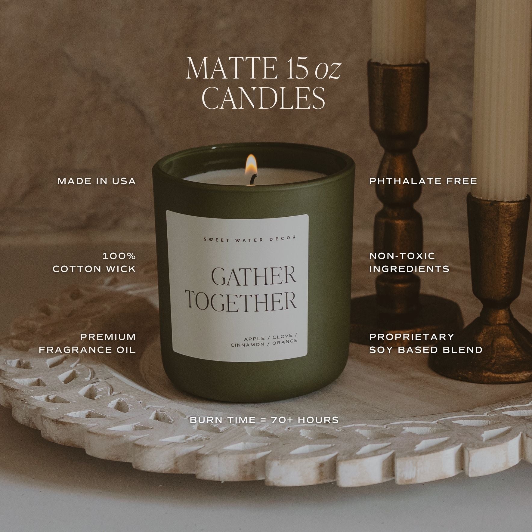 Sweet Water Decor Gather Together Soy Candle - Olive Matte Jar - 15 oz