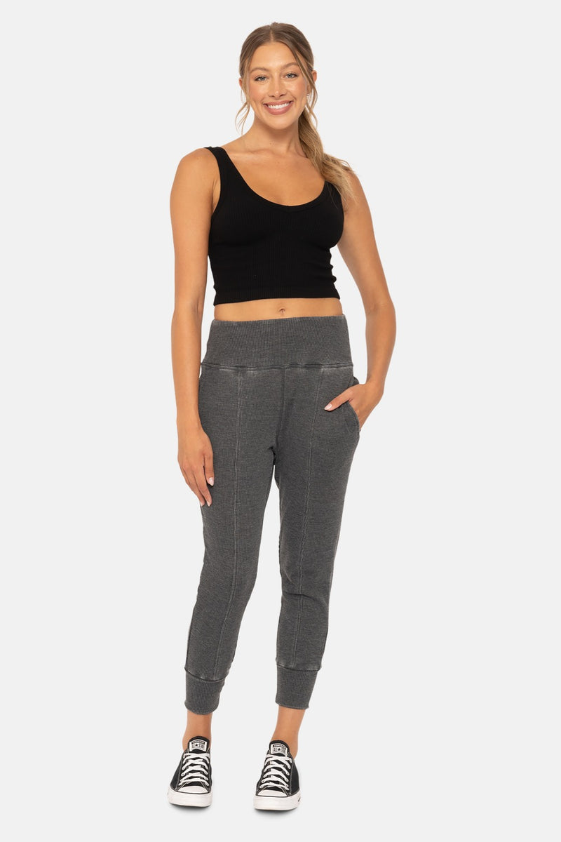 Mineral Wash Thermal Jogger Lounge Pants - Black