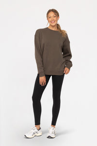 Boyfriend Pullover Fleece Sweatshirt - Dark Olive