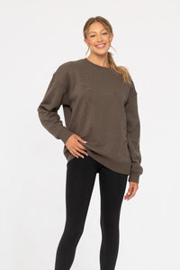 Boyfriend Pullover Fleece Sweatshirt - Dark Olive