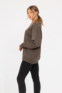 Boyfriend Pullover Fleece Sweatshirt - Dark Olive