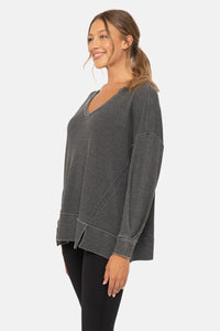 Mineral Wash Thermal Long Sleeve Top - Black