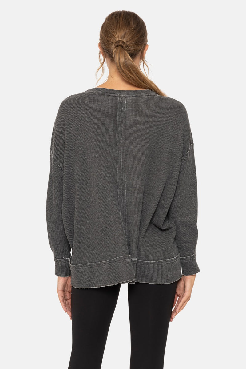 Mineral Wash Thermal Long Sleeve Top - Black