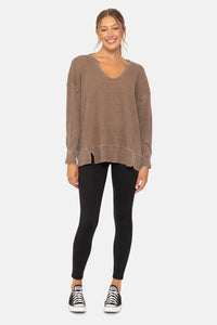 Mineral Wash Thermal Long Sleeve Top - Dark Earth