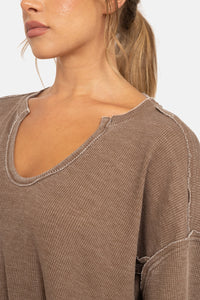 Mineral Wash Thermal Long Sleeve Top - Dark Earth