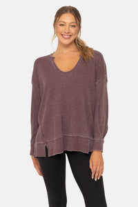 Mineral Wash Thermal Long Sleeve Top - Plum