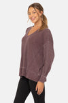 Mineral Wash Thermal Long Sleeve Top - Plum