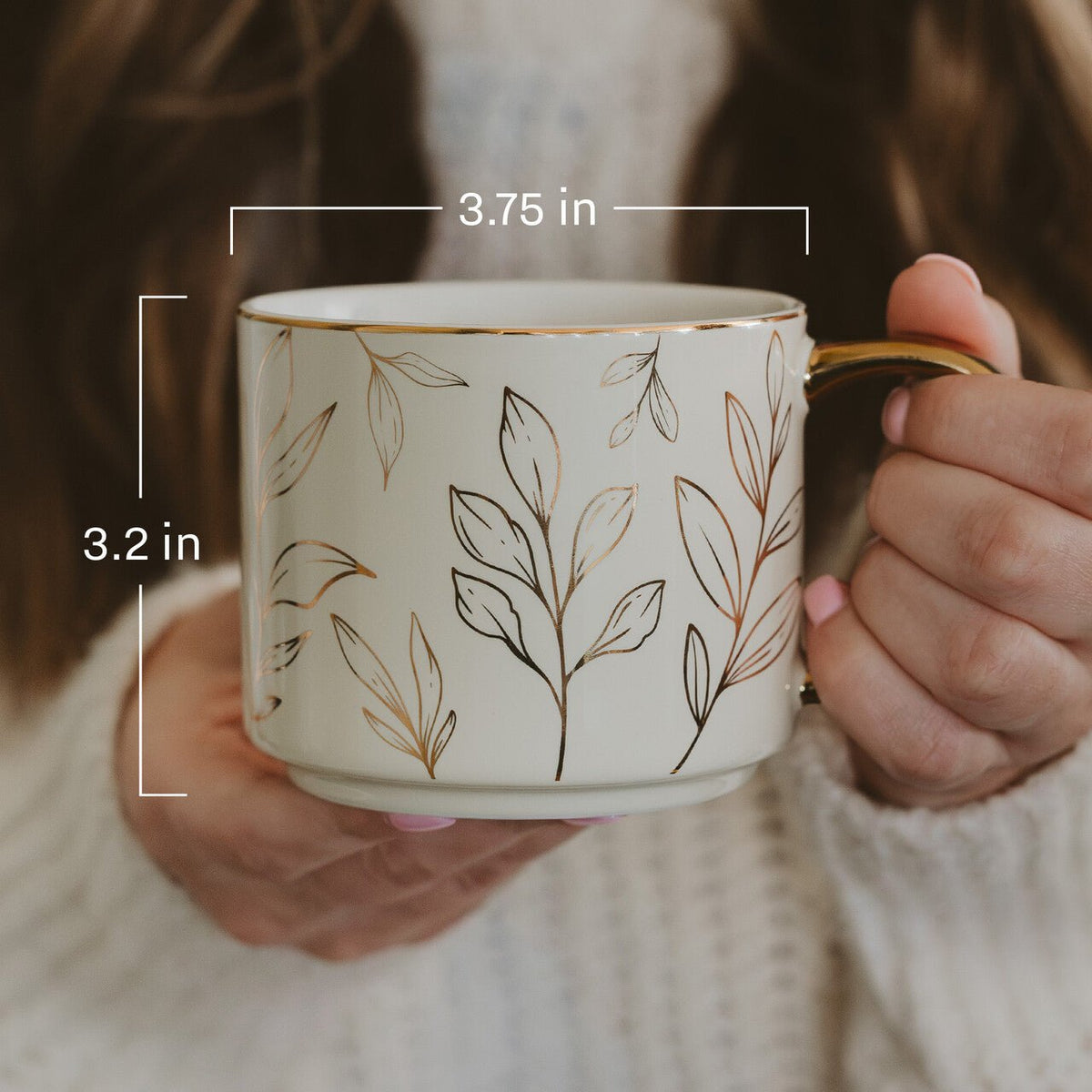 Sweet Water Decor Gold Leaves 14 oz Gold Handle Coffee Mug