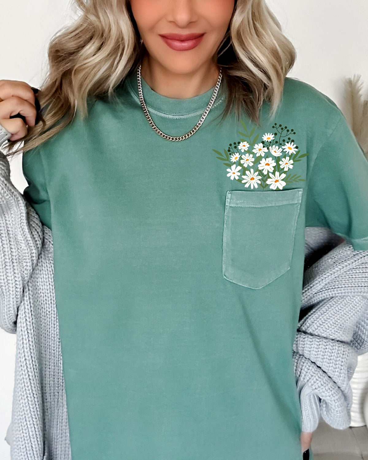 Floral Pocket Comfort Colors Graphic T-Shirt