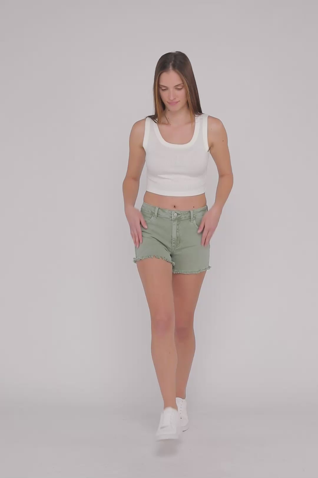 Zenana Acid Washed Mid Rise Frayed Cutoff Hem Shorts