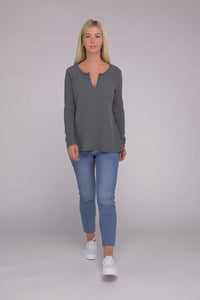 Baby Waffle V-Neck Cut Long Sleeve Top