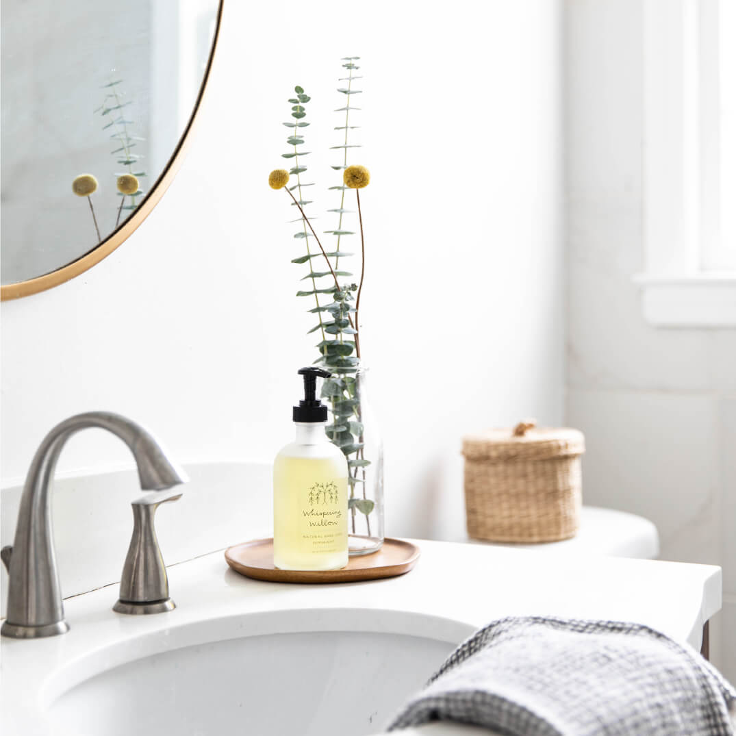 Whispering Willow Eucalyptus & Mint Natural Hand Soap in a Glass Bottle