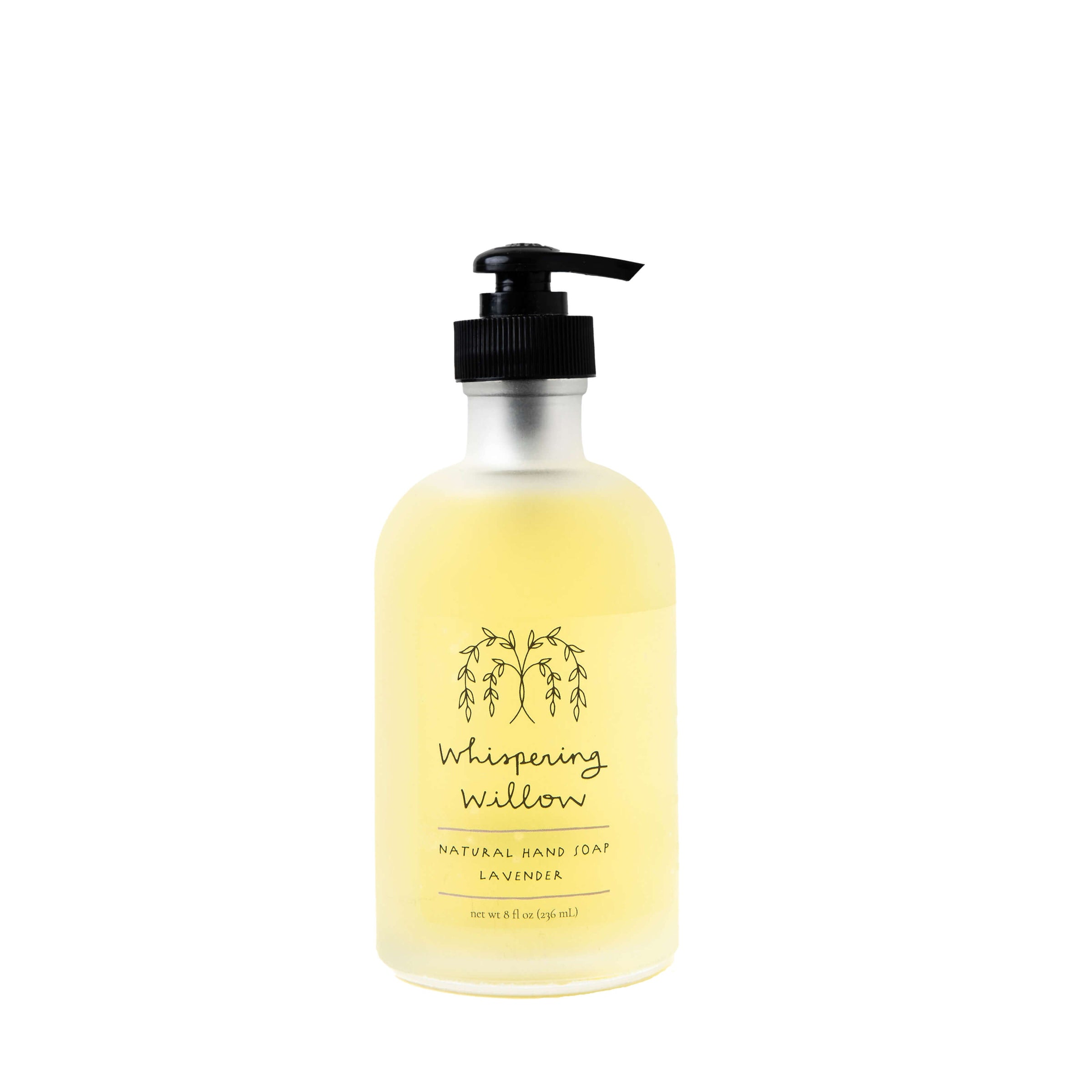 Whispering Willow Lavender Natural Hand Soap in a Glass Bottle
