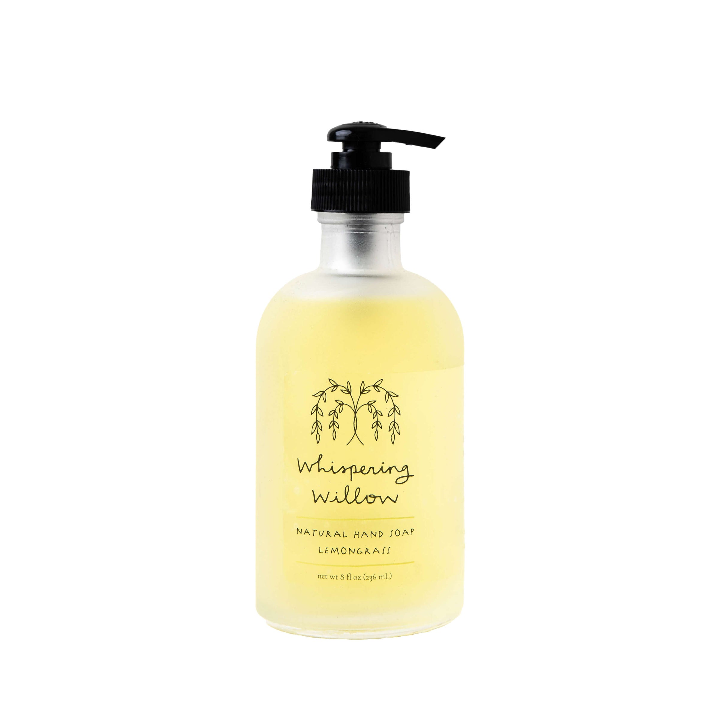 Whispering Willow Lemongrass Natural Hand Soap in a Glass Bottle