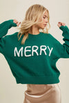 Merry Sweater

This cheerful green sweater features fuzzy Merry lettering, with a round neckline, drop shoulder, and cozy knit fabric.