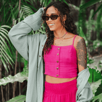 Lotus and Luna Sage Boyfriend Button Up Cotton Shirt