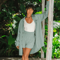 Lotus and Luna Sage Cotton Seaside Smocked Waist Shorts
