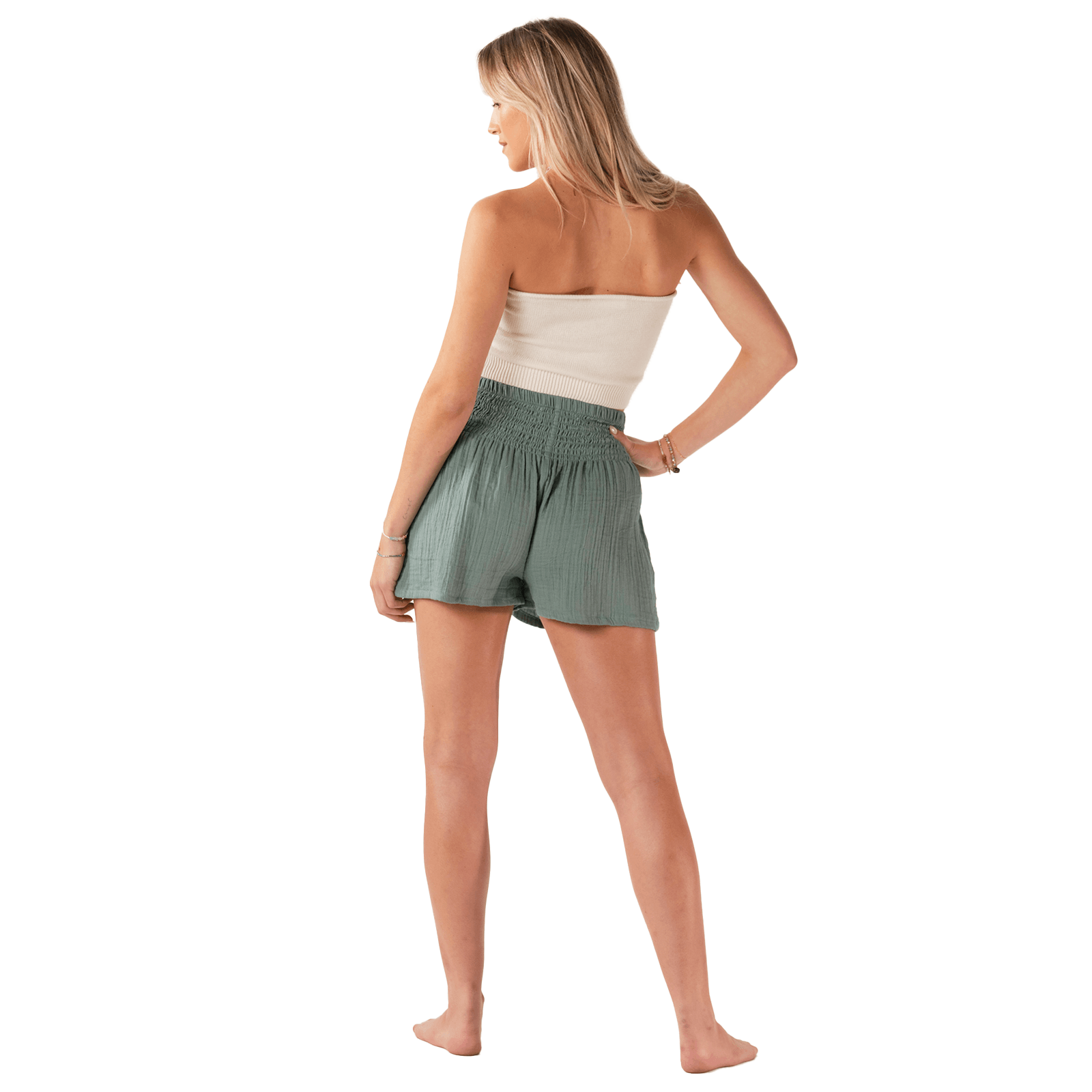 Lotus and Luna Sage Cotton Seaside Smocked Waist Shorts
