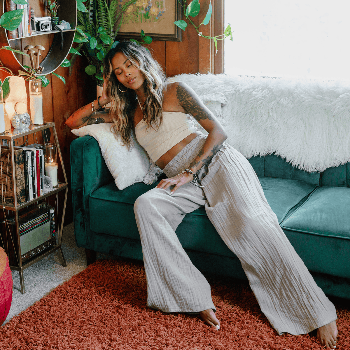 Lotus and Luna Stone Wide Leg Cotton Pants