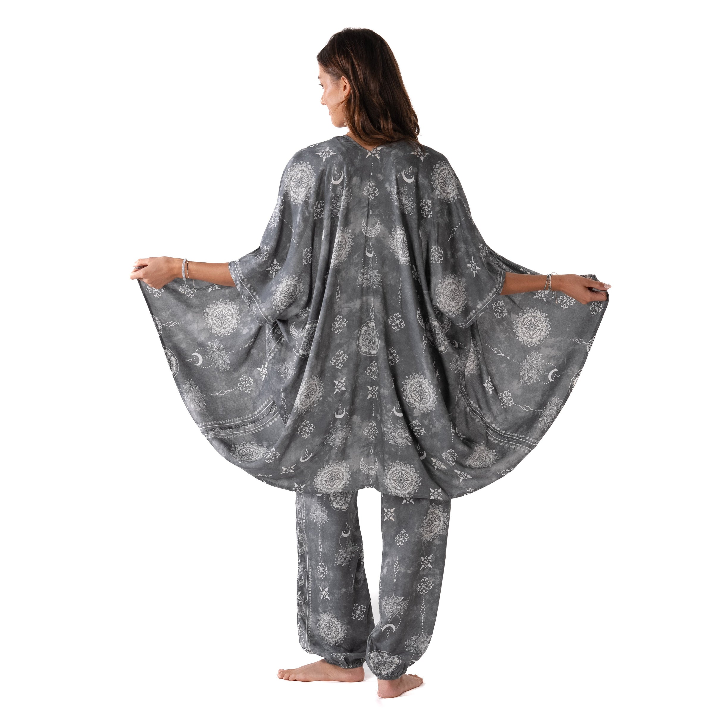 Lotus and Luna Celestial Grey Harem Pants & Kimono Lounge Set