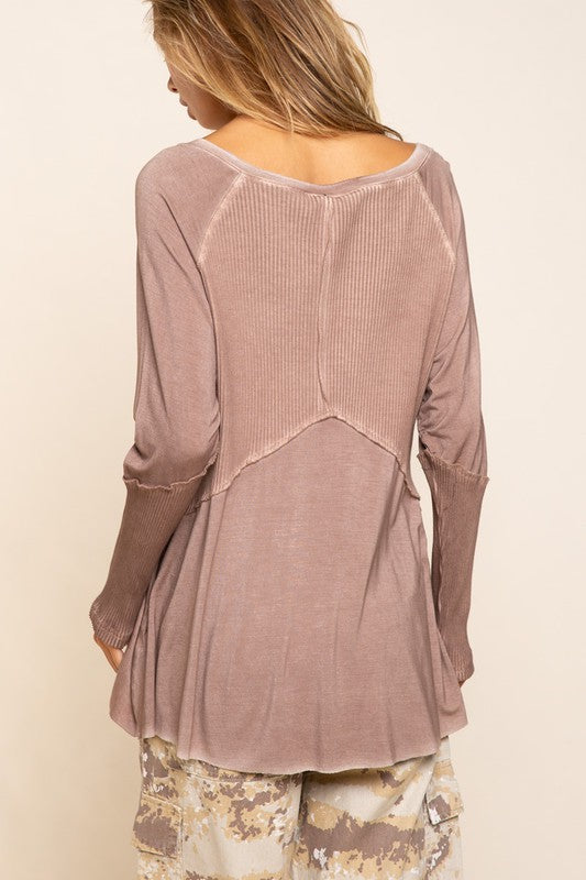 Mineral Wash Textured Long Sleeve Top