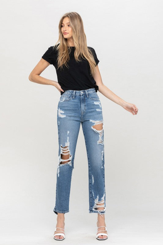 Flying Monkey High Rise Destroyed Straight Jeans
