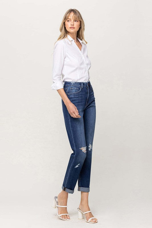 Flying Monkey High Rise Double Cuff Relaxed Fit Mom Jeans