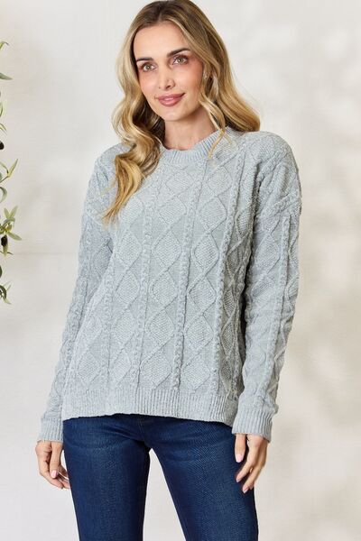 Cable Knit Chenille Round Neck Sweater