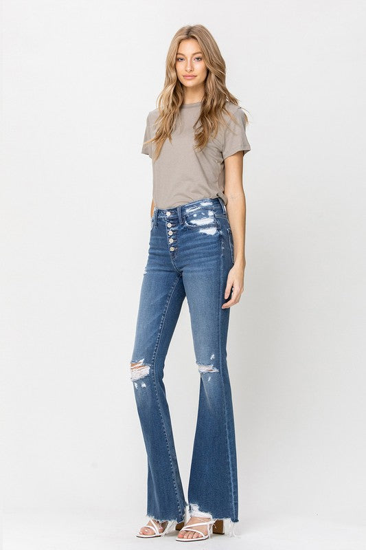 Flying Monkey High Rise Distressed Flare Jeans F4088