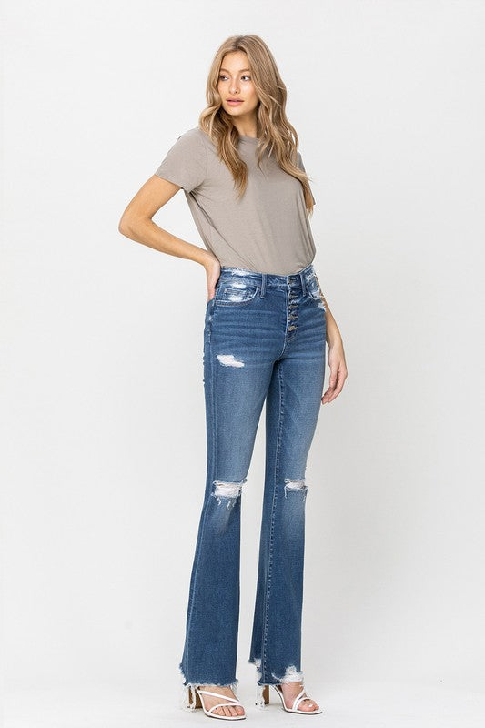 Flying Monkey High Rise Distressed Flare Jeans F4088
