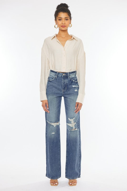 Kancan High Rise Distressed 90's Flare Jeans
