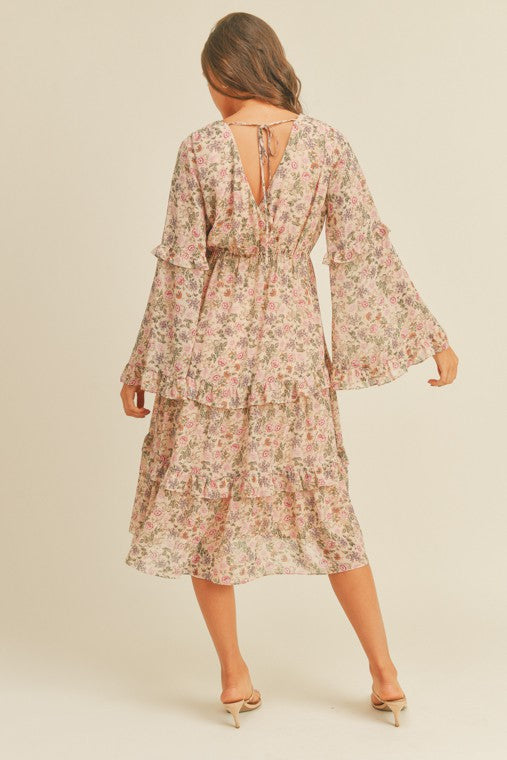 Romantic Floral Print Midi Dress