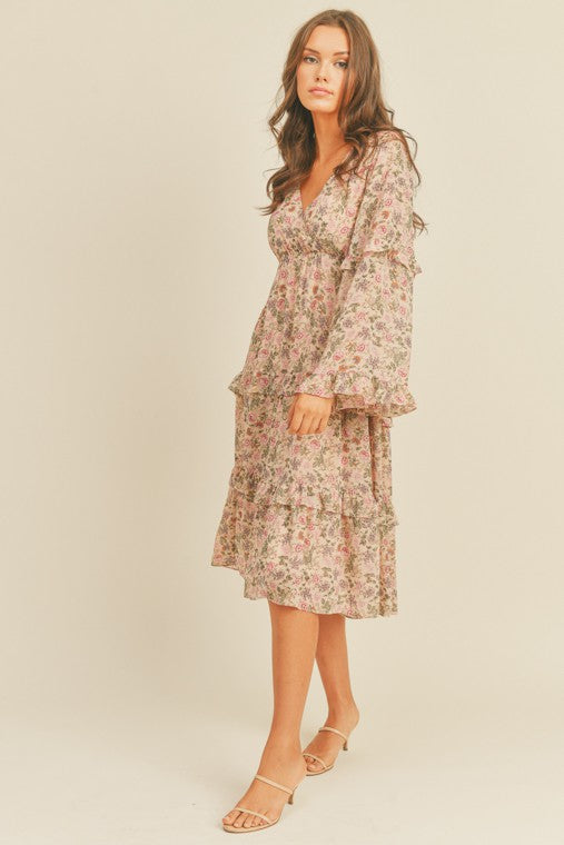 Romantic Floral Print Midi Dress