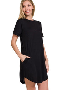 Rolled Short Sleeve Casual Dress