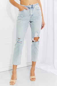 VERVET by Flying Monkey Distressed Relaxed Fit Cropped Jeans
