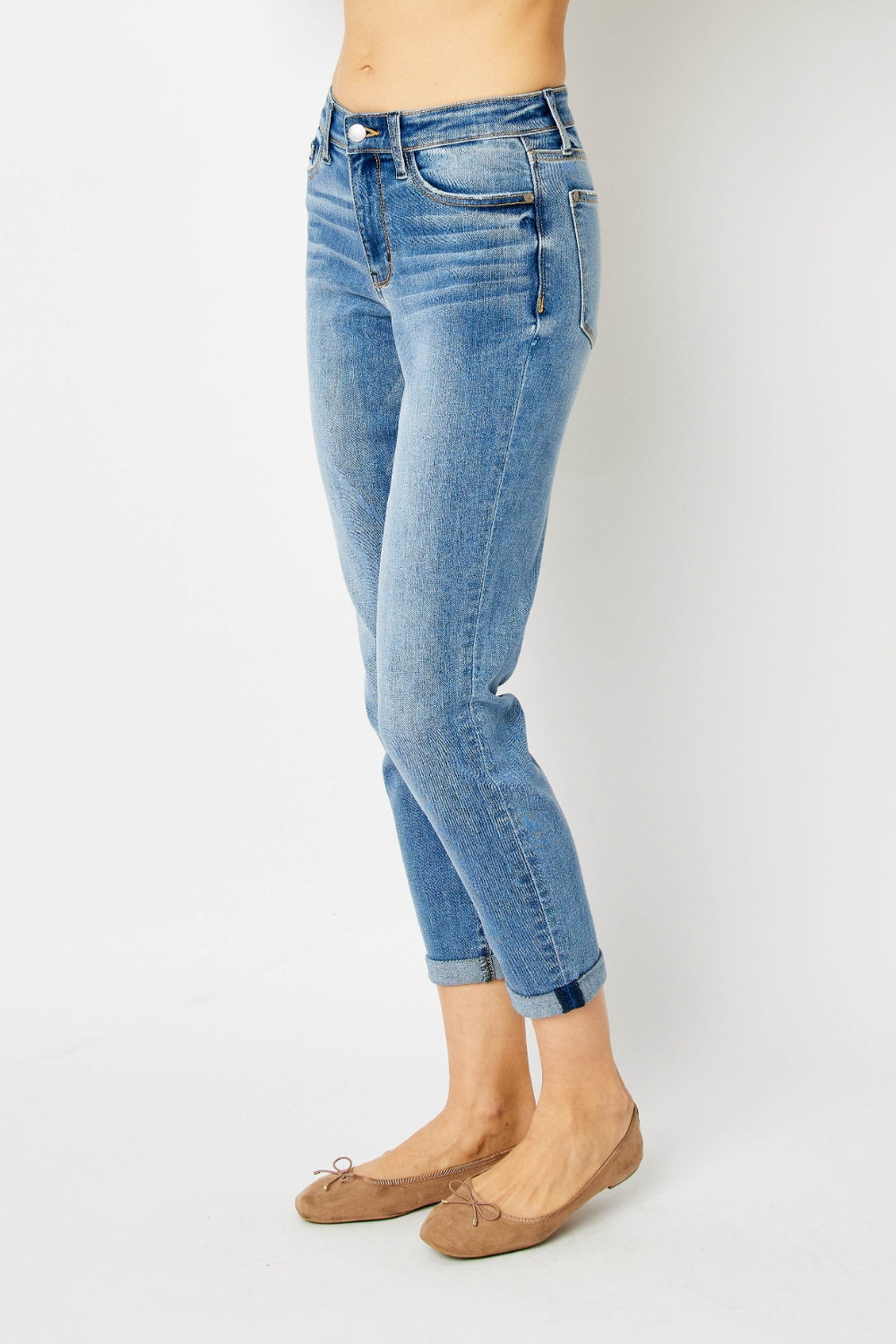 Judy Blue Mid Rise Cuffed Slim Fit Jeans