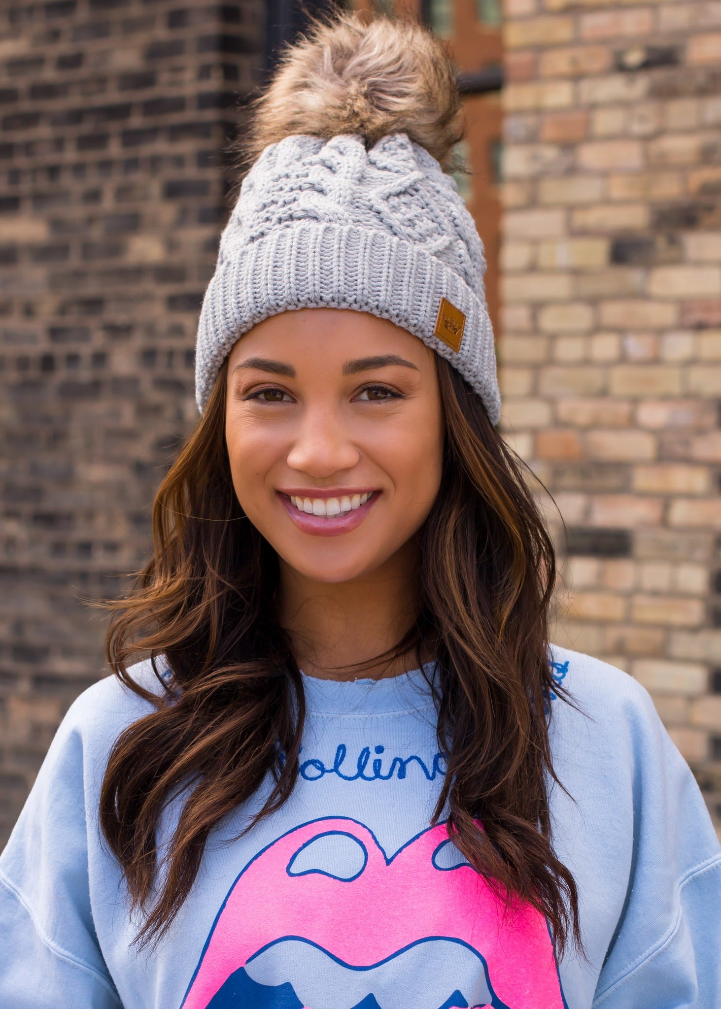 Light Grey Cable Knit Fleece Lined Hat