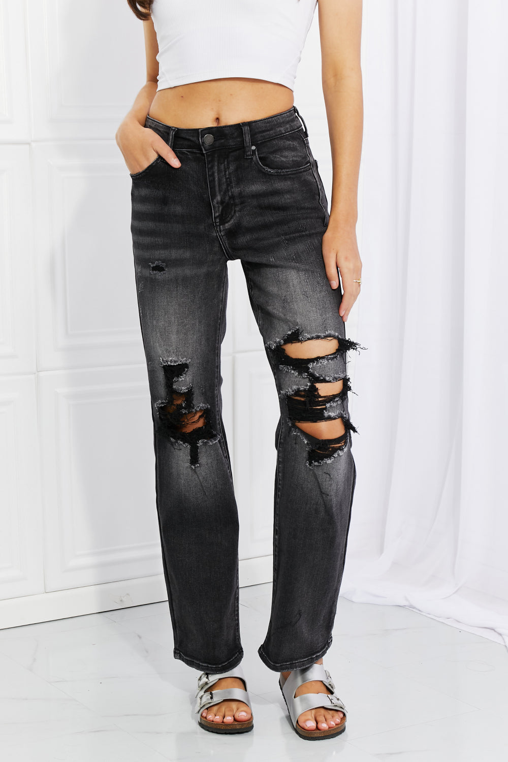 Black Skinny Zip Black Ripped Jeans Mens For Men Designer Ripped Denim With  Cotton Stretch, Slim Fit And High Street Style From Eqzhi, $35.98 |  DHgate.Com