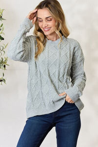 Cable Knit Chenille Round Neck Sweater