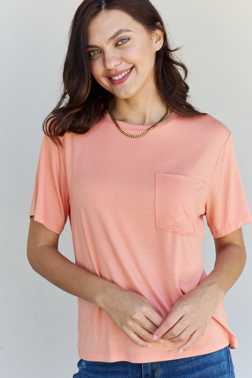 Relaxed Fit Pocket Tee - Coral