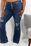 Kancan Mid Rise Distressed Button Fly Flare Jeans