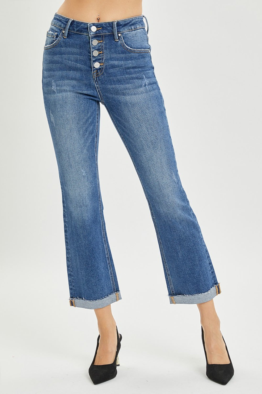 RISEN High Rise Button Fly Cropped Straight Leg Jeans