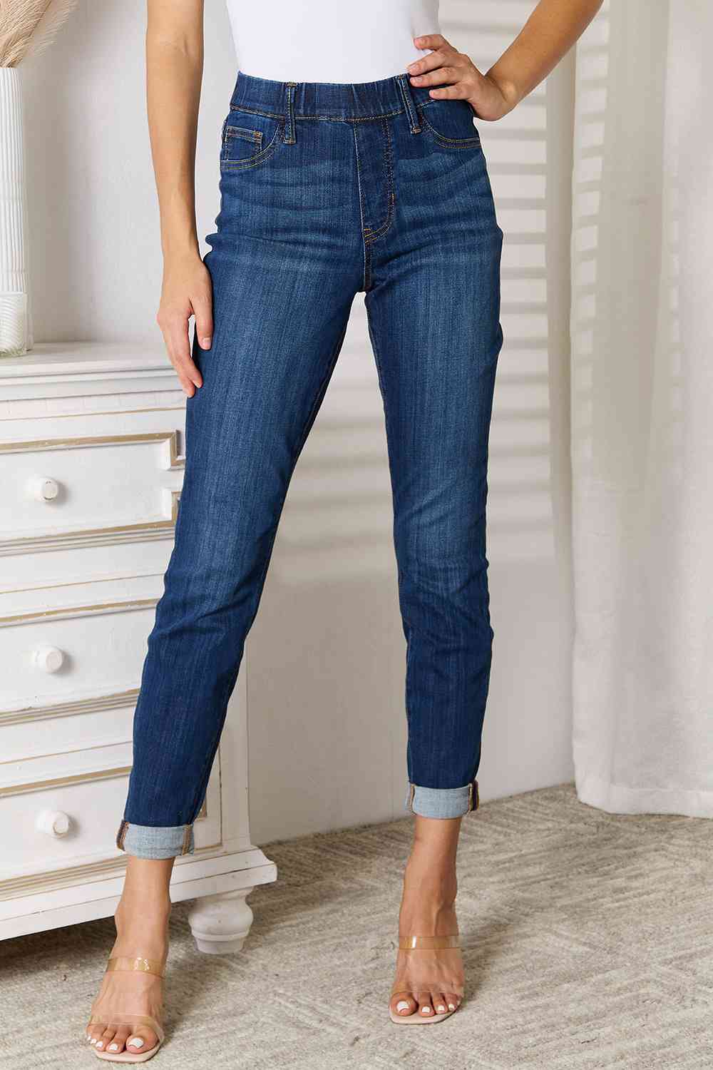 Judy Blue High Rise Pull On Skinny Cuffed Jeans